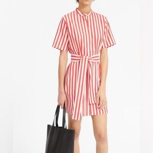 Everlane Red & White Striped Tie-Waist Mini Dress